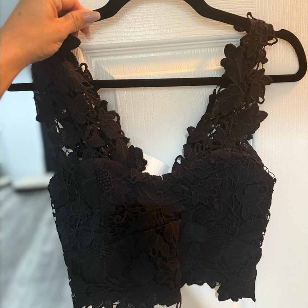 LF Black Floral Lace Top